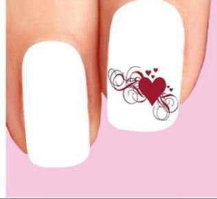 Red Hearts with Swirls and Scrolls Waterslide Nail Decals - Nails Creations