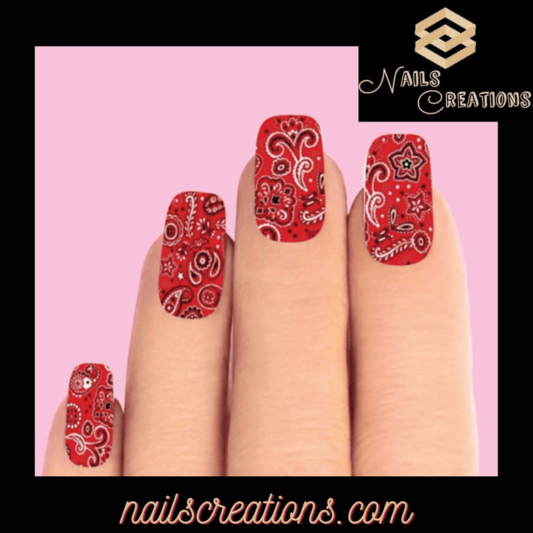 Red Paisley Set of 10 Waterslide Full Nail Decals - Nails Creations