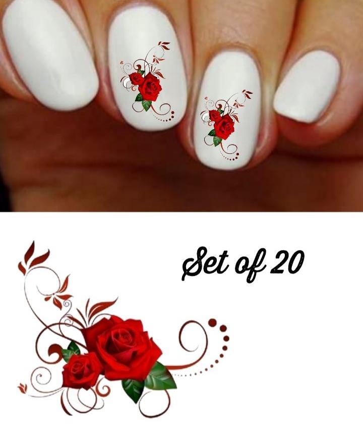 Red Roses Corner with Swirls Nail Decals Stickers Water Slides Nail Art - Nails Creations