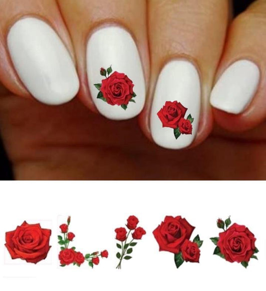 Red Roses Flowers Nail Decals Stickers Water Slides Nail Art
 Assorted Set of 48 - Nails Creations