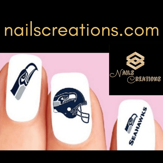 Seattle Seahawks Football Assorted Nail Decals Stickers Waterslide Nail Art Design - Nails Creations