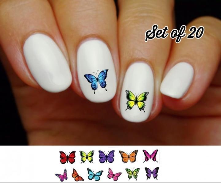 Set of 48 Colorful Butterflies Assorted Nail Decals Stickers Water Slides Nail Art - Nails Creations