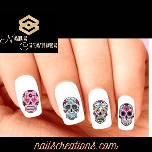 Skull Day of the Dead Sugar Skull Assorted Set of 20 Waterslide Nail Decals - Nails Creations