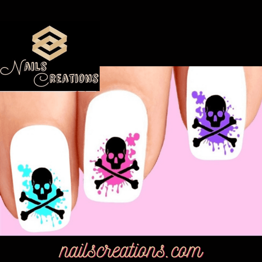 Skull Splatter Assorted Set of 20 Waterslide Nail Decals - Nails Creations