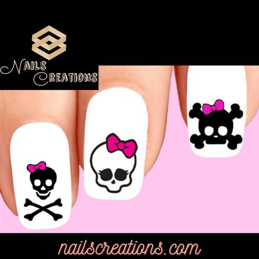 Skull with Bow Assorted Set of 20 Waterslide Nail Decals - Nails Creations
