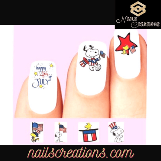 Snoopy Woodstock Happy 4th of July Set of 20 Waterslide Nail Decals - Nails Creations