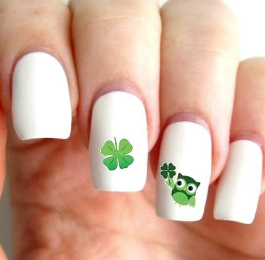 St Patricks Day Owls Shamrock Assorted Waterslide Nail Decals - Nails Creations