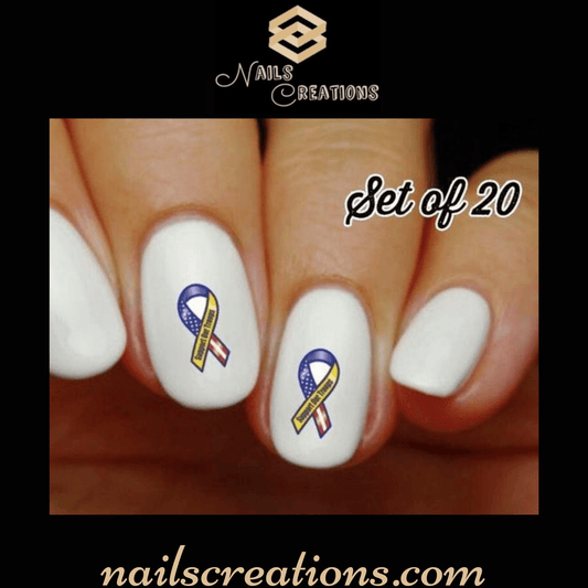 Support our Troops Yellow Ribbon with Flag Nail Decals Stickers Water Slides Nail Art - Nails Creations