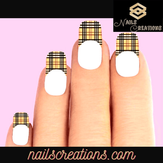 Tan Plaid Set of 10 Waterslide Nail Decals Tips - Nails Creations