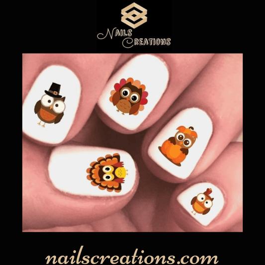 Thanksgiving Fall Owls Assorted Set of 20 Waterslide Nail Decals - Nails Creations
