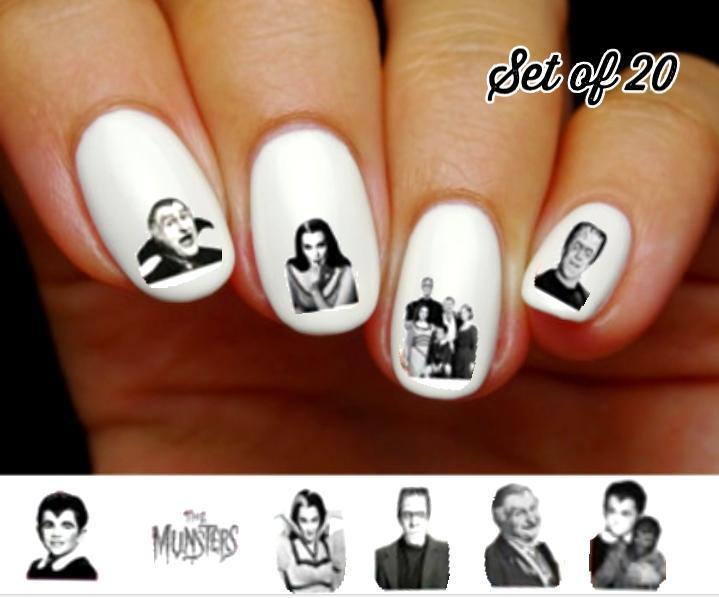 The Munsters, Herman, Lily, Eddie Grandpa & Marilyn Assorted Nail Decals Stickers Water Slides Nail Art - Nails Creations