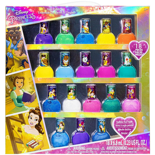 Townley Girl Disney Princess Belle 18 Pcs Non-Toxic Peel-Off Water-Based Safe Quick Dry Nail Polish Kit| Birthday Gift Nail Paint Set for Girls, Glittery and Opaque Colors| Kids Ages 3+ - Nails Creations