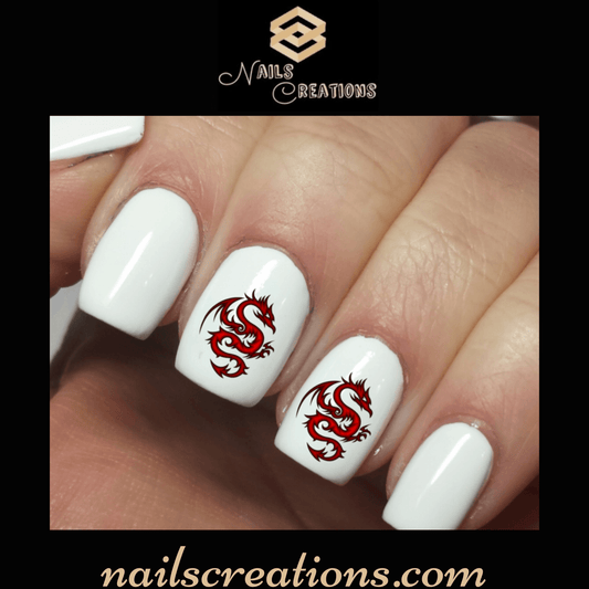Tribal Red Dragon Design - Nail Art Waterslide Decals - Nails Creations - Nails Creations