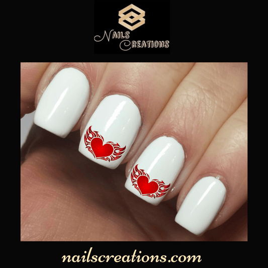 Tribal Red Heart - Nail Art Waterslide Decals - Nails Creations - Nails Creations