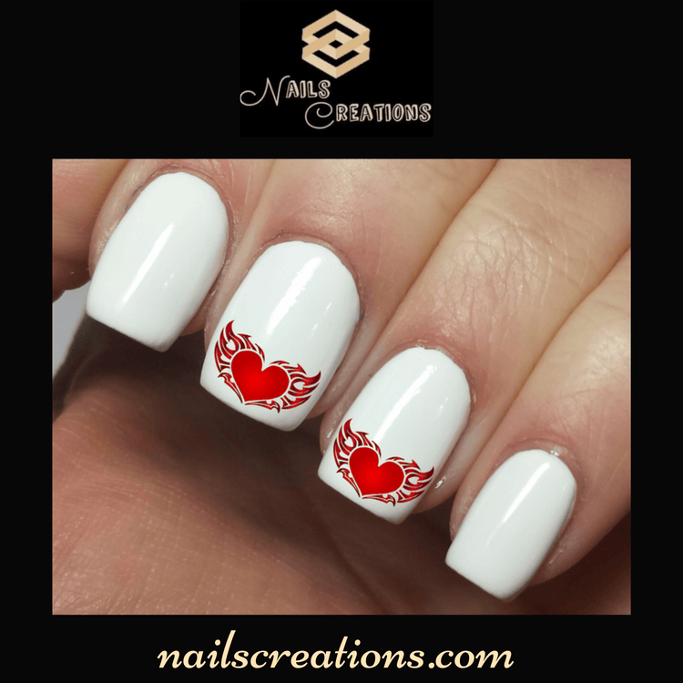 Tribal Red Heart - Nail Art Waterslide Decals - Nails Creations - Nails Creations