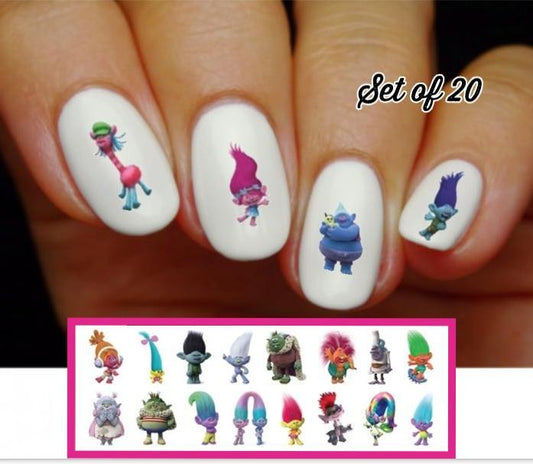 Trolls World Tour Poppy, Biggie, Branch Assorted Nail Decals Stickers Water Slides Nail Art - Nails Creations