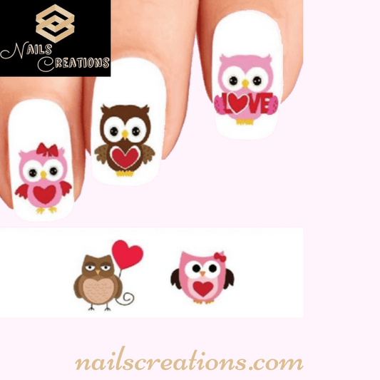 Valentine's Day Owls and Hearts Assorted Nail Decals Stickers Water Slides Nail Art - Nails Creations