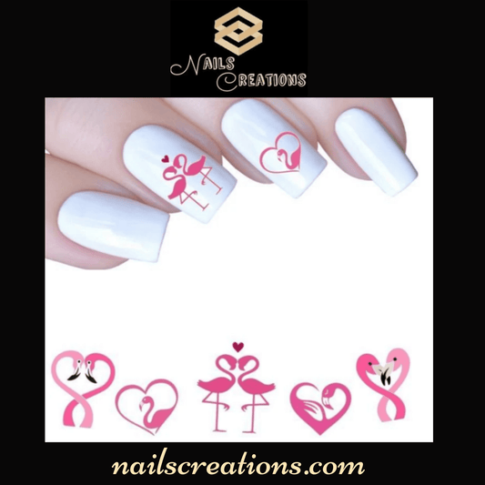Valentine's Flamingo Love Nail Art Water Slides Decals Assorted - Nails Creations