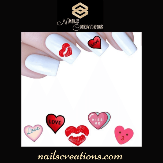 Valentine's Kiss Me Love Nail Art Water Slides Decals Assorted - Nails Creations