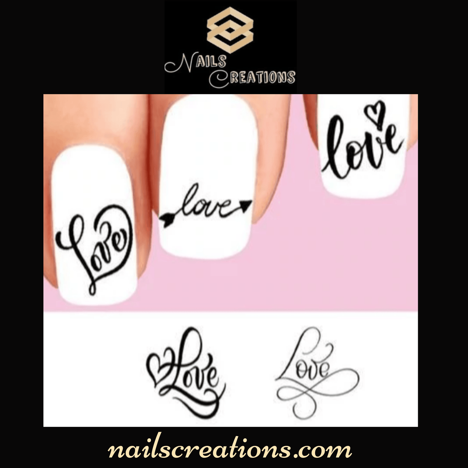 Valentines Day Love Hearts Arrow Assorted Set of 20 Waterslide Nail Decals - Nails Creations