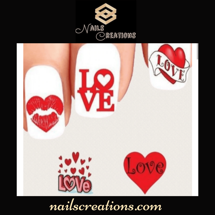 Valentines Love Hearts Kiss Assorted Set of 20 Waterslide Nail Decals - Nails Creations
