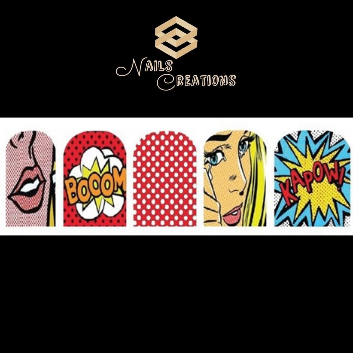 Vintage Comic Pop Art Dots Kapow Boom Set of 10 Waterslide Full Nail Decals - Nails Creations