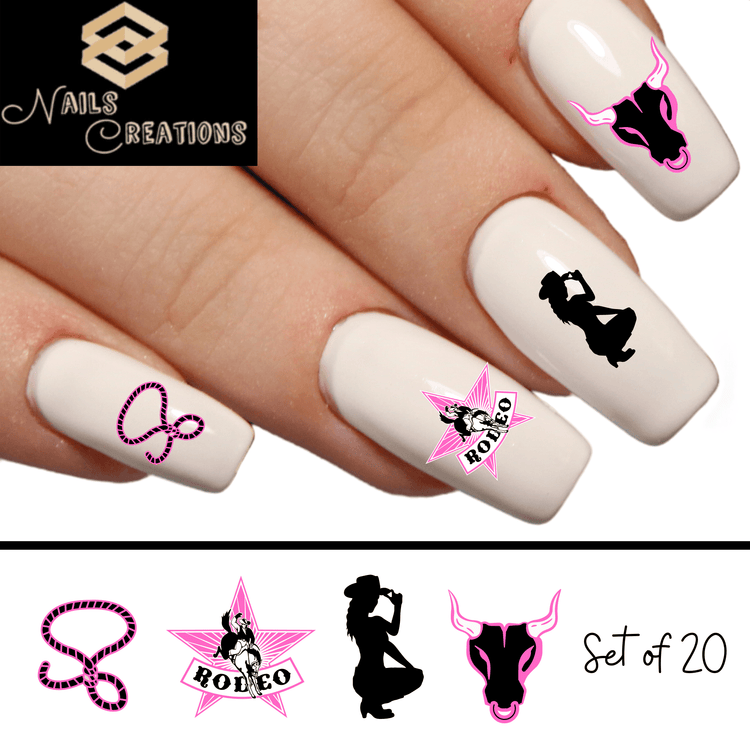 Western Bull Riding Rodeo Waterslide Nail Decal Stickers Assorted Set of 20 - Nails Creations