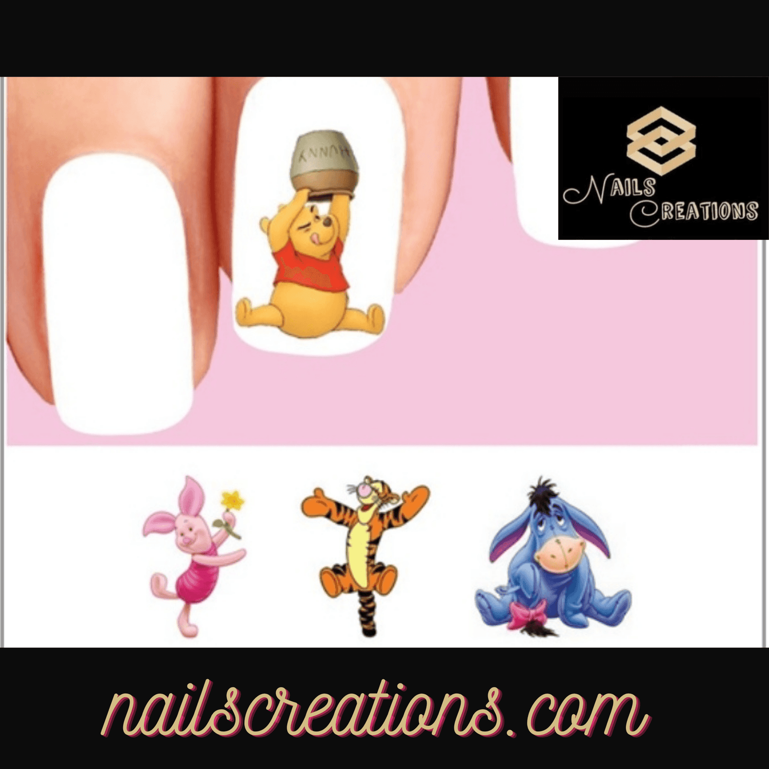Winnie the Pooh Tigger Piglet Eeyore Assorted Set of 20 Waterslide Nail Decals - Nails Creations