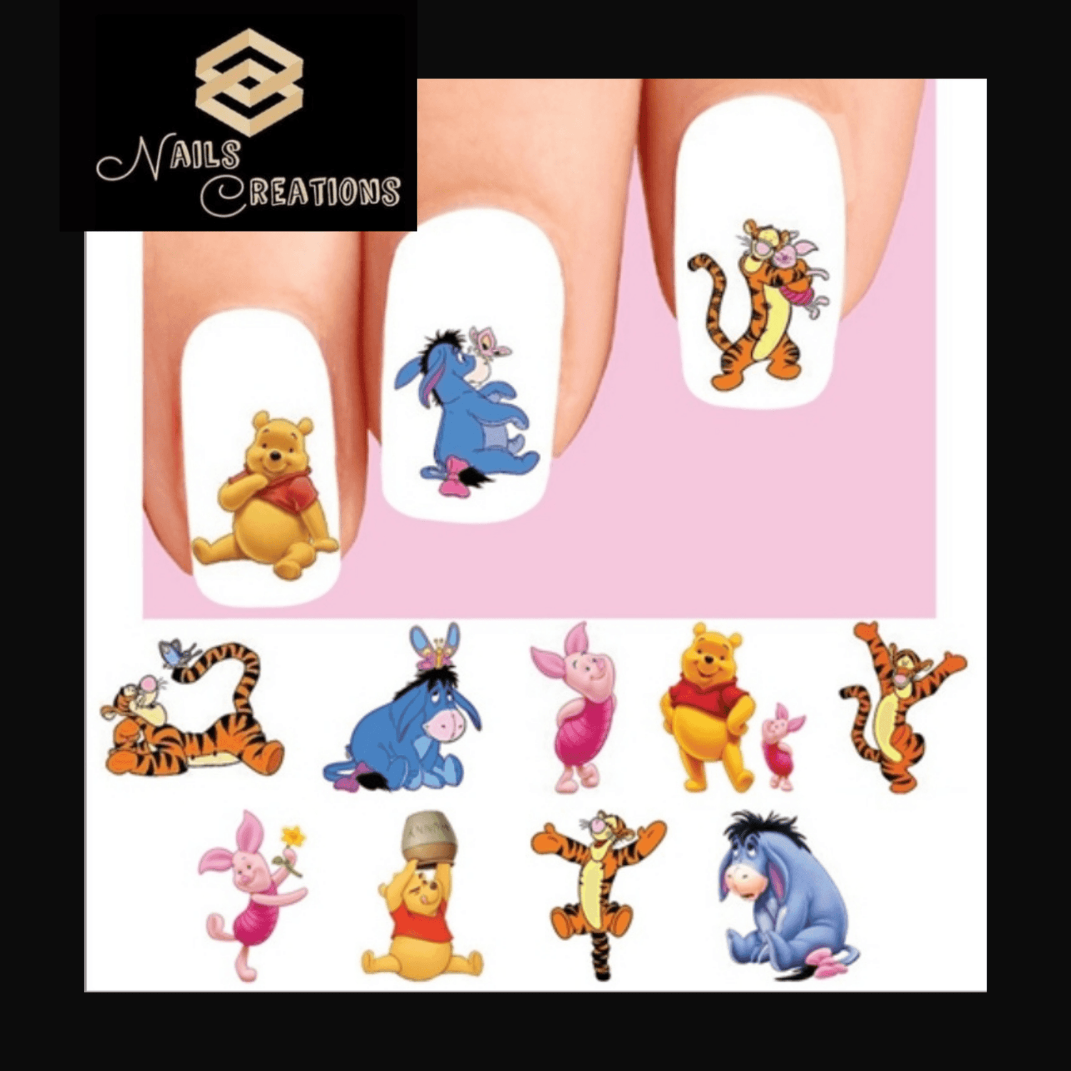Winnie the Pooh Tigger Piglet Eeyore Assorted Set of 48 Waterslide Nail Decals - Nails Creations