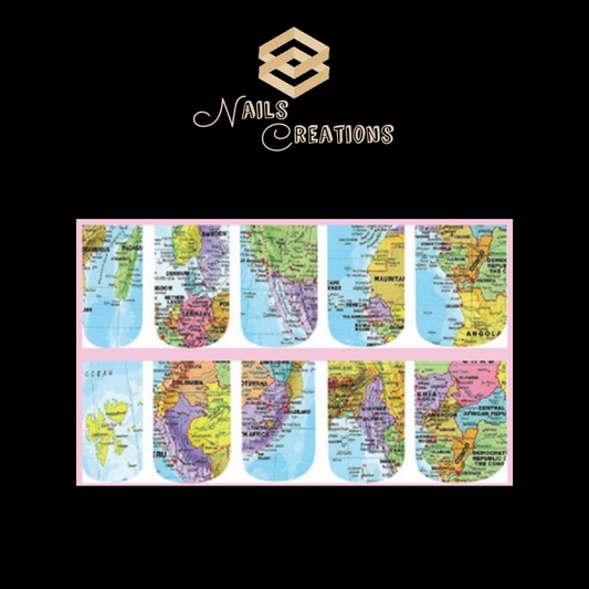 World Map Waterslide Full Nail Decals - Nails Creations