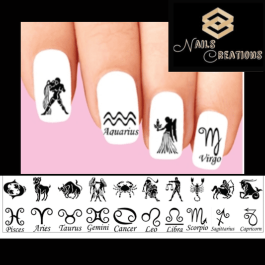 Zodiac Signs Astrology Waterslide Nail Decals Assorted Set of 20 - Nails Creations